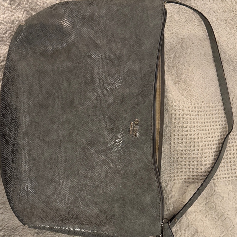 GUESS Women’s Grey Snakeskin Leather Shoulder Bag